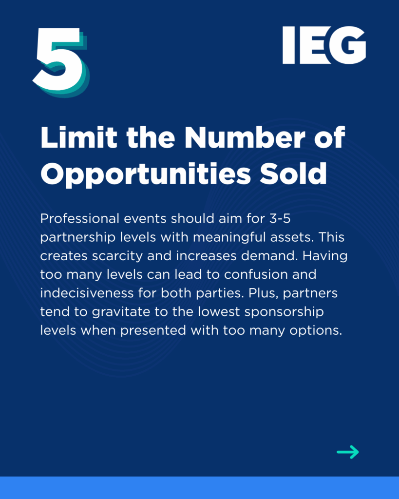 Sponsorship Best Practice - Limit the number of opportunities sold.