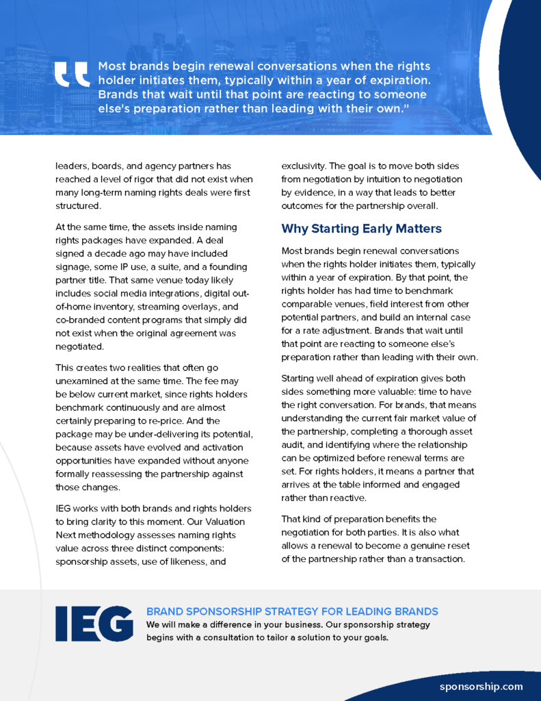 Sponsorship Naming Rights Partnership Delivering the Value It Should
